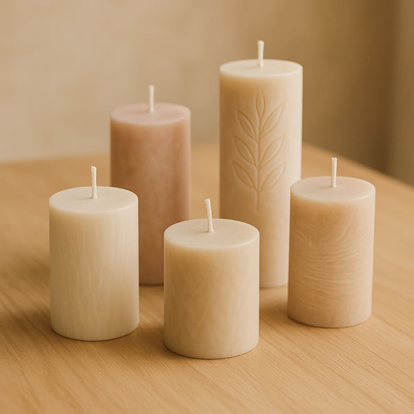Hand carved intention candles on a wooden table